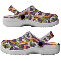 Hawaiian Plumeria Lei Clogs Shoes Kakau Motifs and Palaka Half Style Purple Color LT03