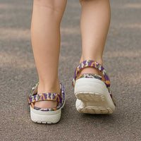 Hawaiian Plumeria Lei Clogs Shoes Kakau Motifs and Palaka Half Style Purple Color LT03