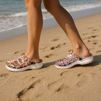 Hawaiian Plumeria Lei Clogs Shoes Kakau Motifs and Palaka Half Style Red Color LT03
