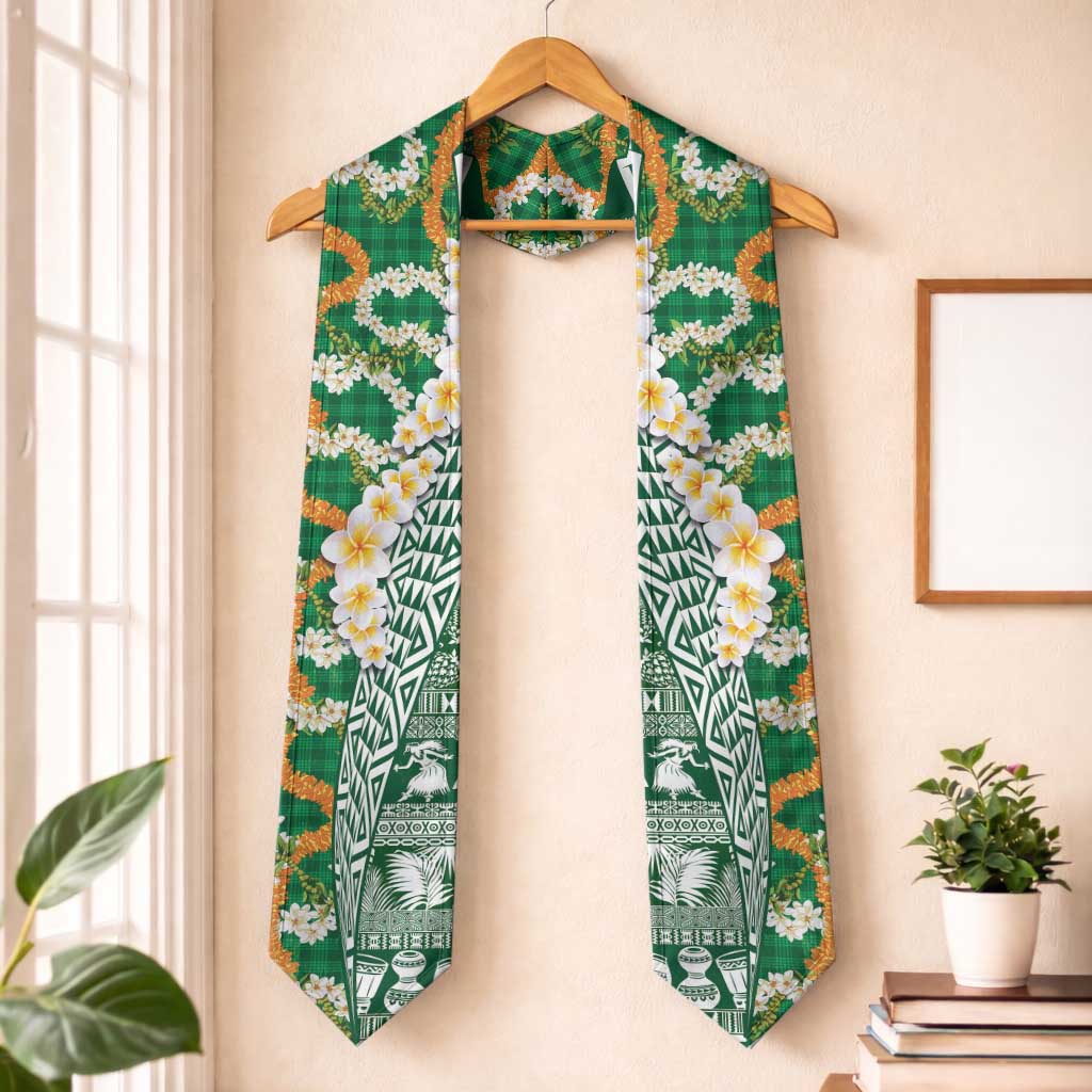 Hawaiian Plumeria Lei Graduation Stole Kakau Motifs and Palaka Half Style Green Color