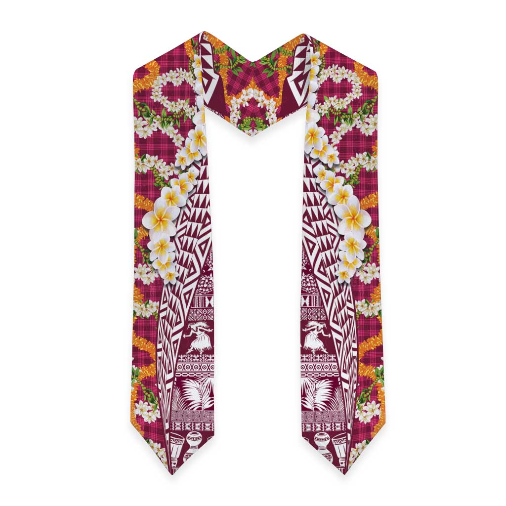 Hawaiian Plumeria Lei Graduation Stole Kakau Motifs and Palaka Half Style Pink Color