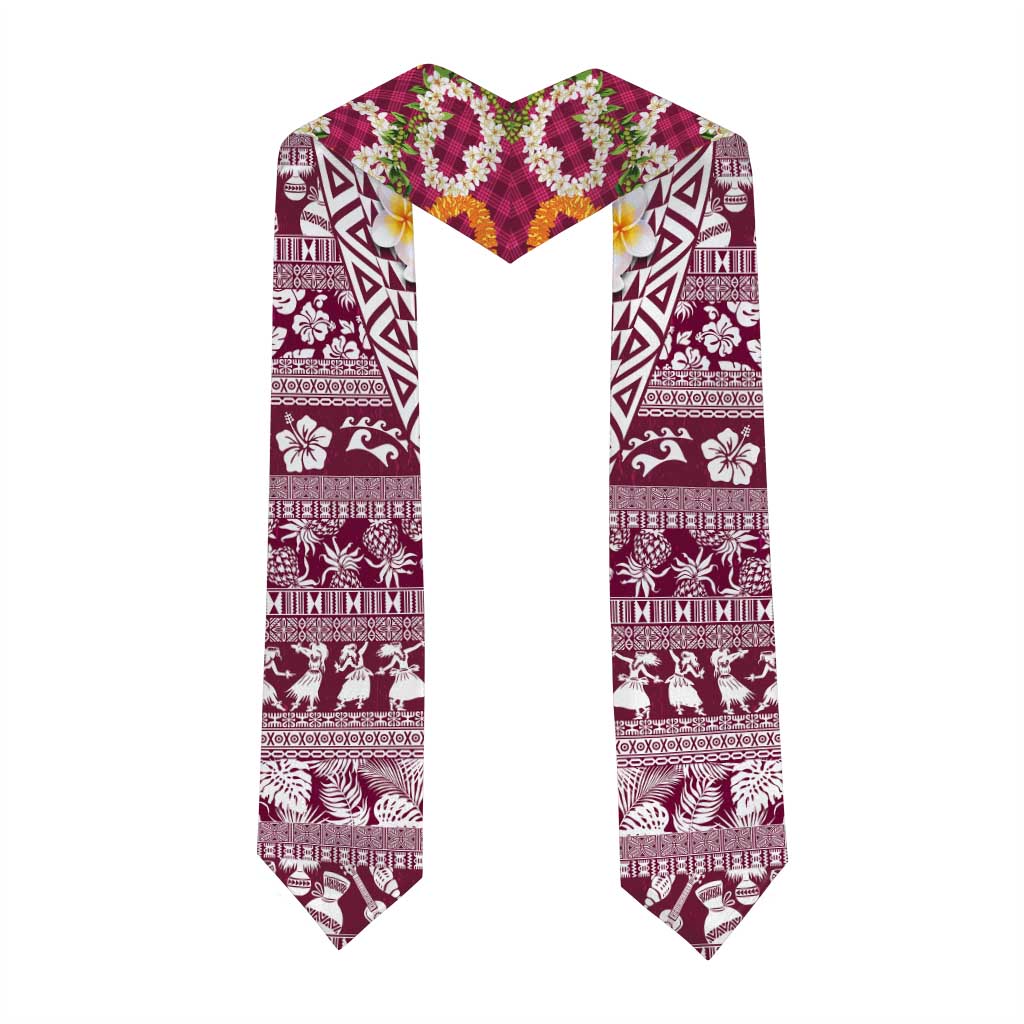 Hawaiian Plumeria Lei Graduation Stole Kakau Motifs and Palaka Half Style Pink Color