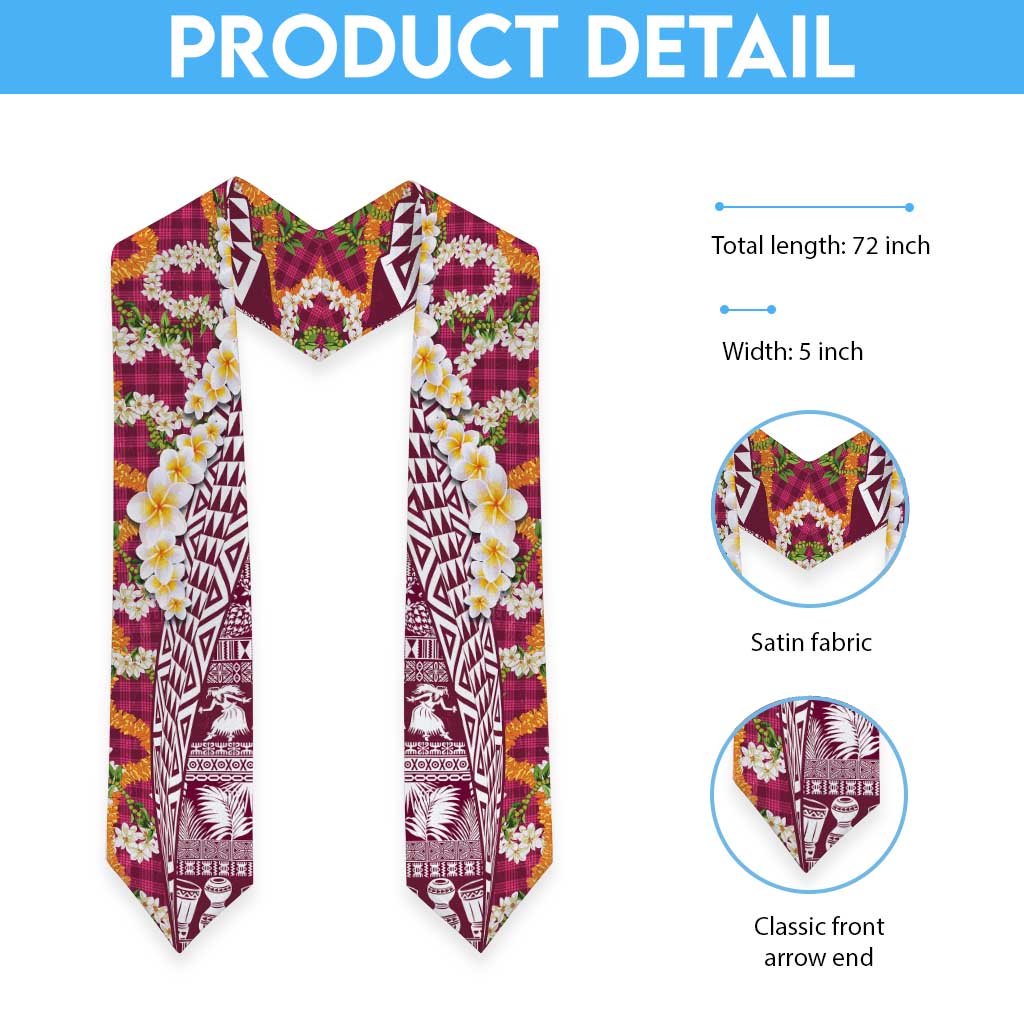 Hawaiian Plumeria Lei Graduation Stole Kakau Motifs and Palaka Half Style Pink Color