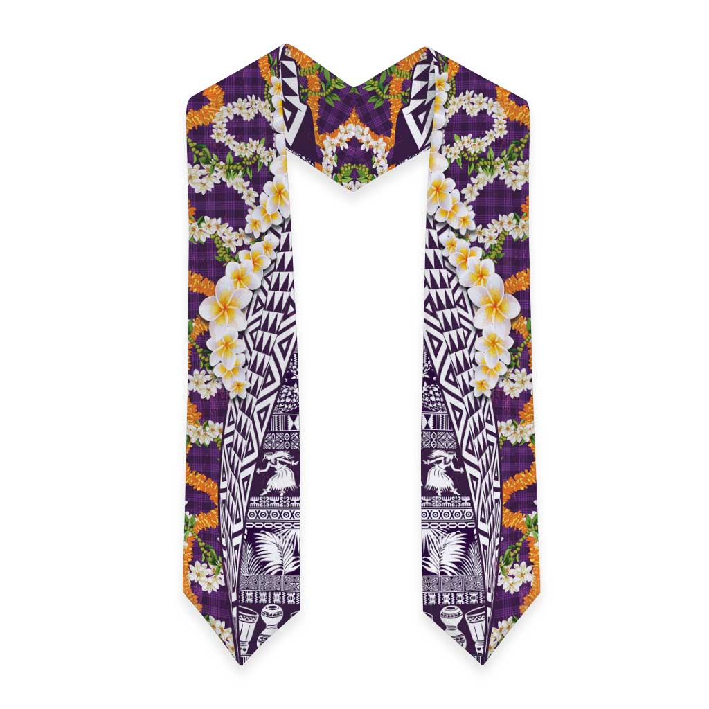 Hawaiian Plumeria Lei Graduation Stole Kakau Motifs and Palaka Half Style Purple Color
