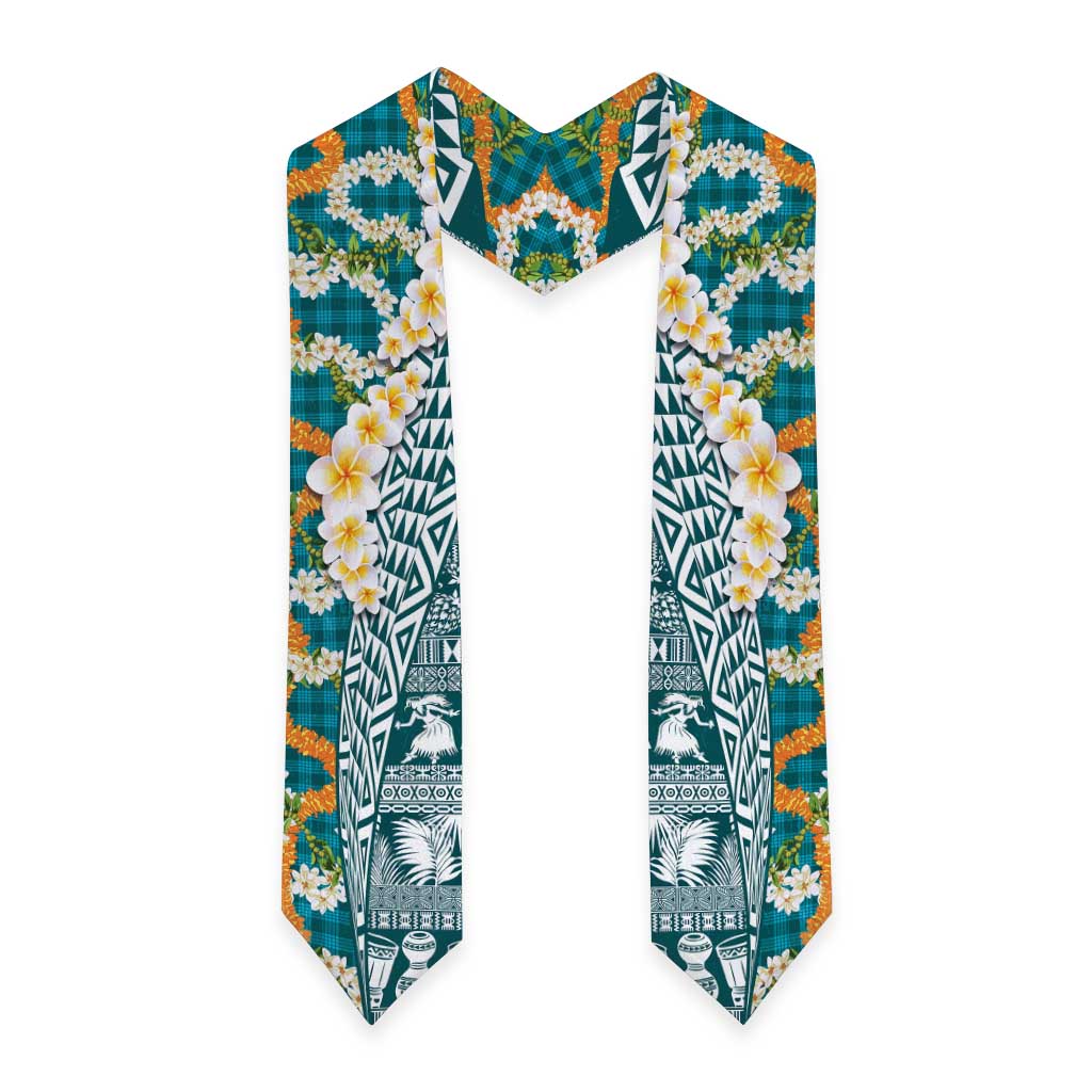 Hawaiian Plumeria Lei Graduation Stole Kakau Motifs and Palaka Half Style Turquoise Color