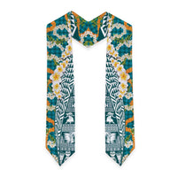 Hawaiian Plumeria Lei Graduation Stole Kakau Motifs and Palaka Half Style Turquoise Color