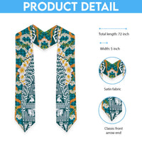Hawaiian Plumeria Lei Graduation Stole Kakau Motifs and Palaka Half Style Turquoise Color