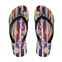 Hawaiian Polynesian Tribal Turtles Flip Flops with Lei and Flag Style