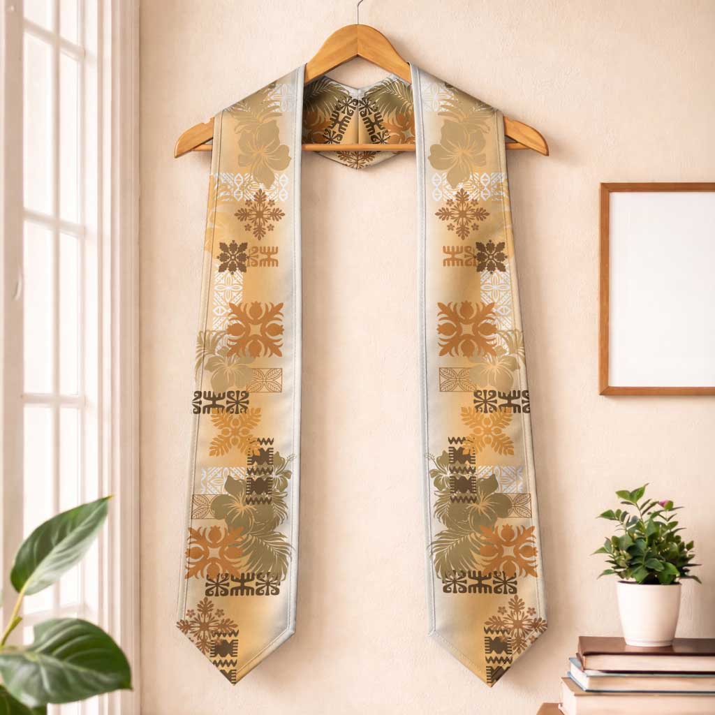 Hawaiian Quilt Graduation Stole Vintage Pattern Brown