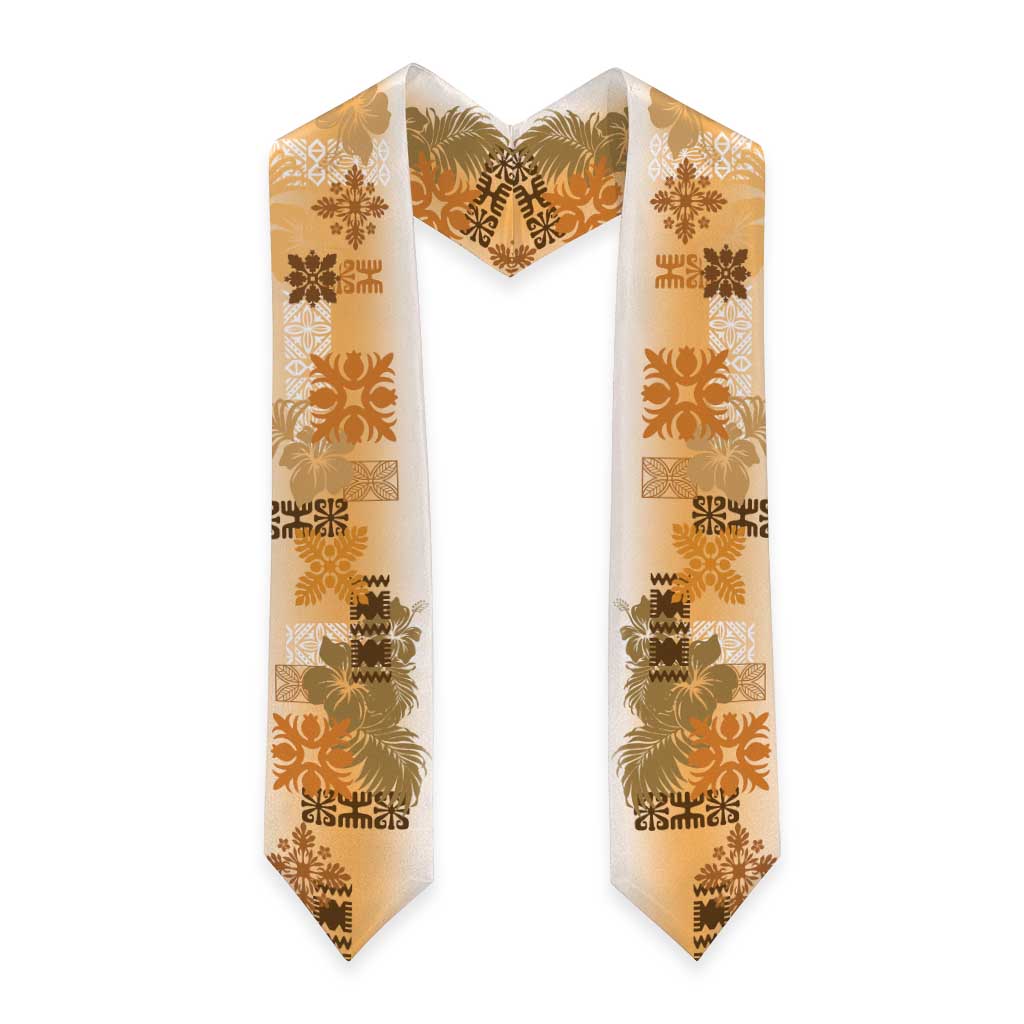 Hawaiian Quilt Graduation Stole Vintage Pattern Brown