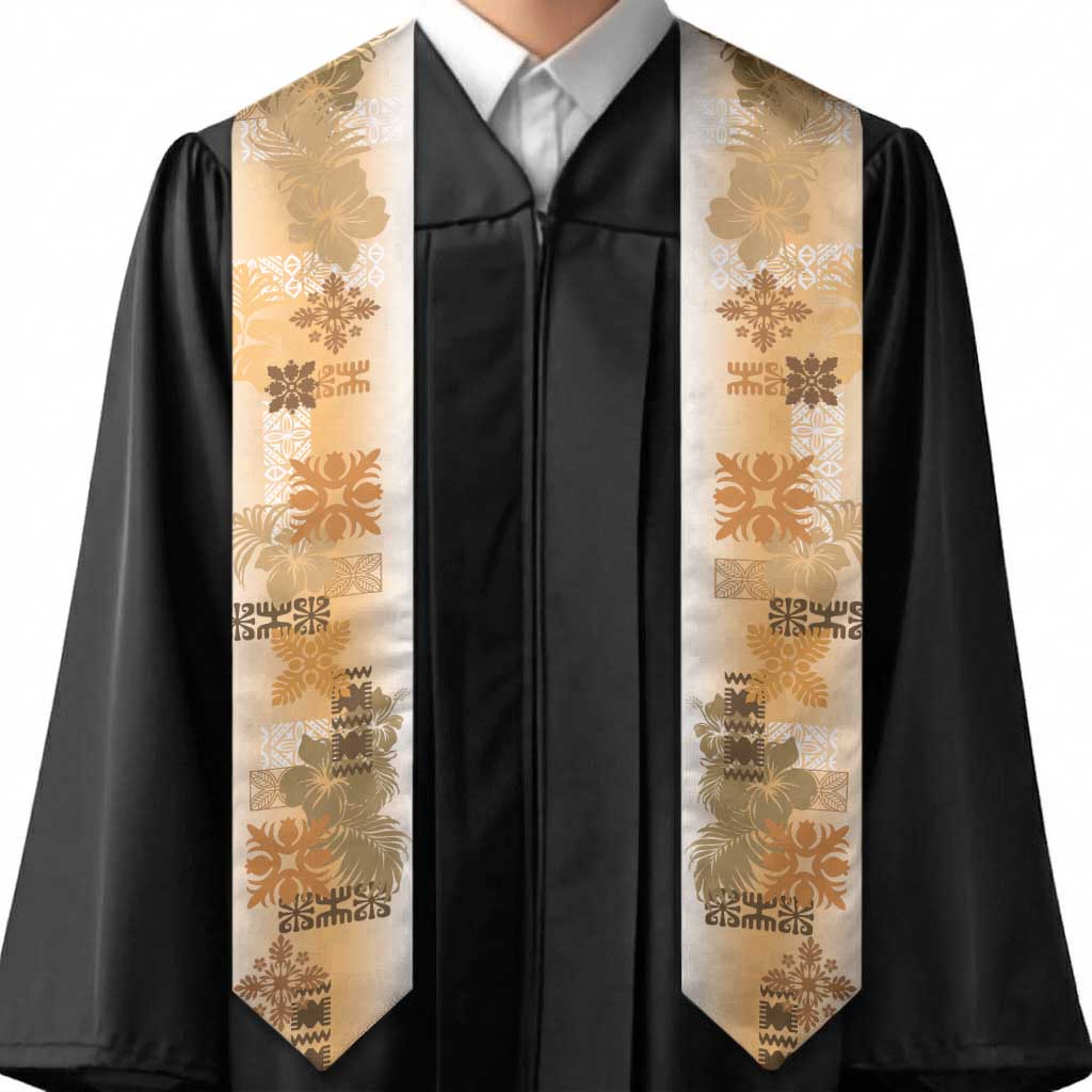 Hawaiian Quilt Graduation Stole Vintage Pattern Brown