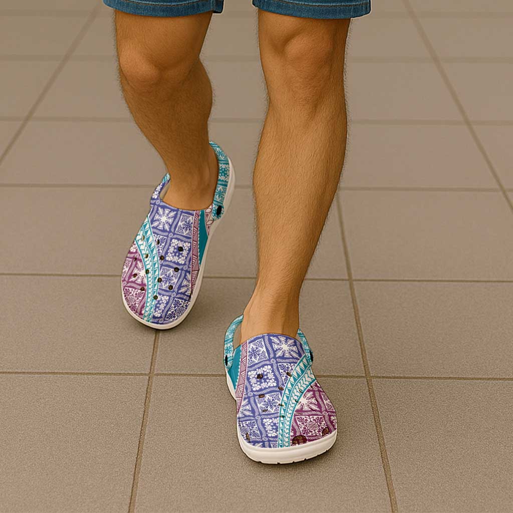 Hawaiian Quilt Pattern Clogs Shoes Purple Blue Color Mixed - Polynesian Pride