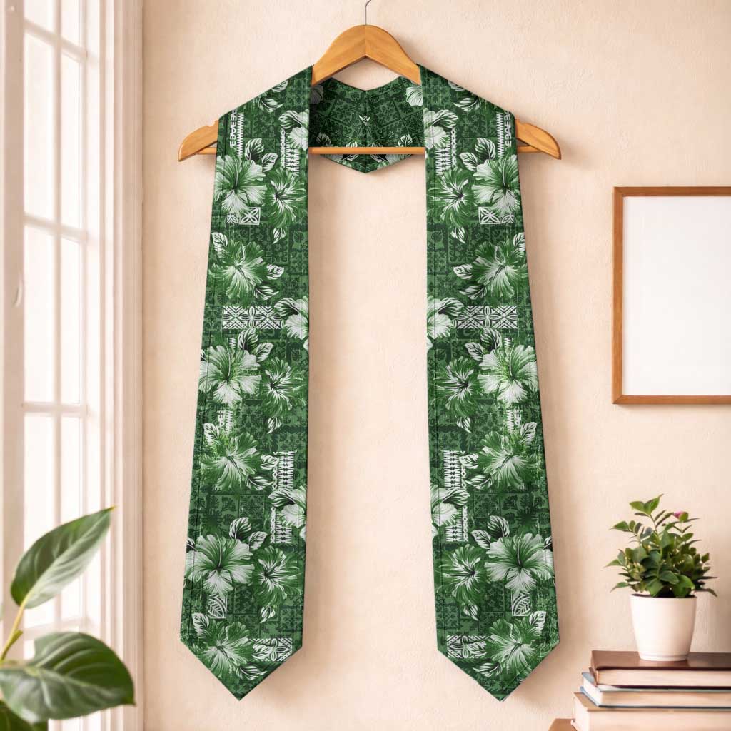 Hawaiian Quilt Pattern Graduation Stole Hibiscus and Tribal Element Vintage Green Vibe
