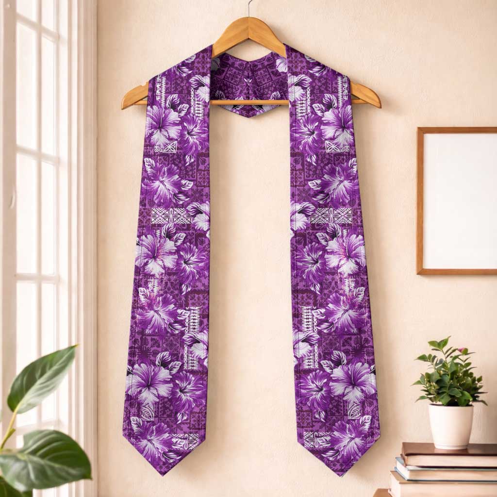 Hawaiian Quilt Pattern Graduation Stole Hibiscus and Tribal Element Vintage Purple Vibe
