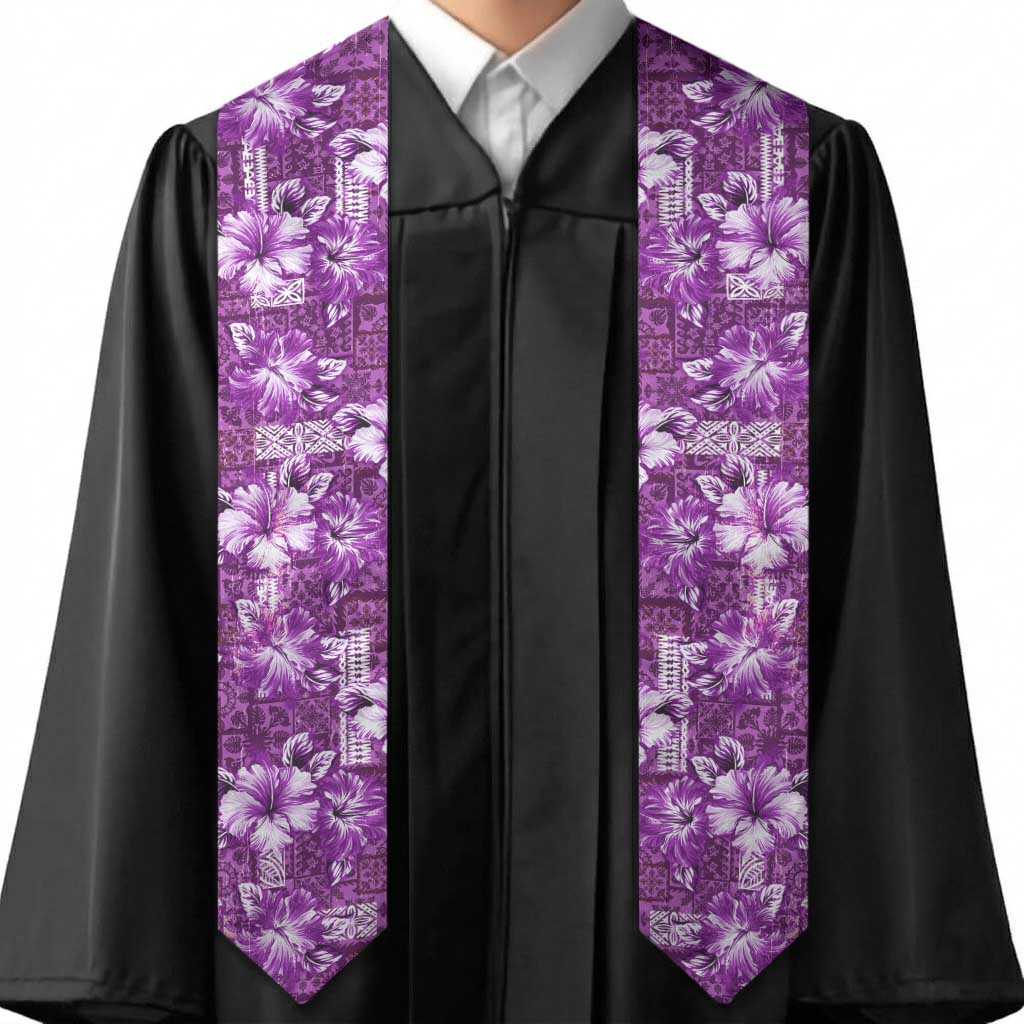 Hawaiian Quilt Pattern Graduation Stole Hibiscus and Tribal Element Vintage Purple Vibe