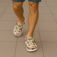 Hawaiian Santa Christmas Pattern Clogs Shoes White Version - Polynesian Pride