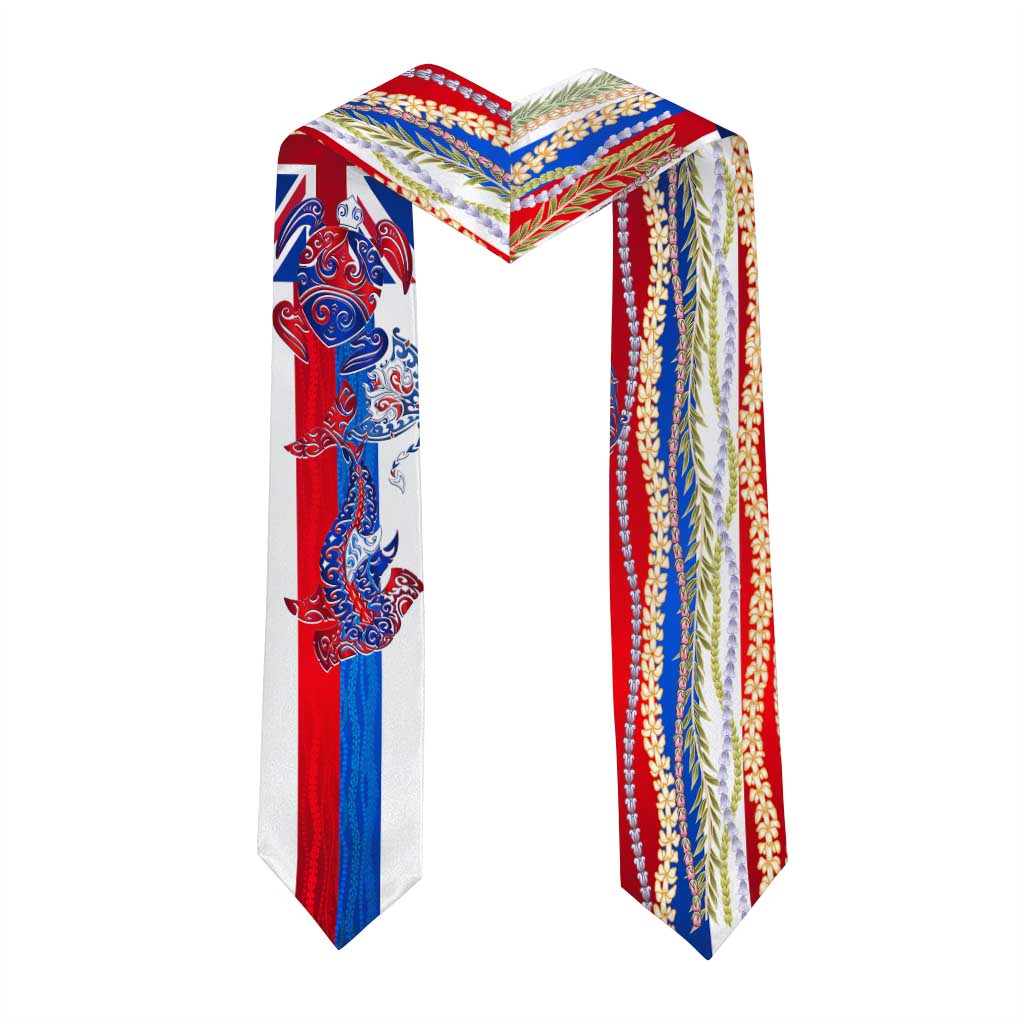 Hawaiian Sea Animals Graduation Stole with Lei and Flag Style