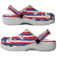 Hawaiian Sea Turtles and Plumeria Clogs Shoes with Lei and Flag Grunge Style LT03