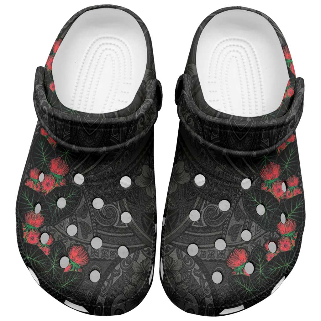 Hawaiian Taro Leaves and Ohia Lehua Clogs Shoes Polynesian Tribal Art Tropical Plants Motifs Grayscale LT03 Multicolor - Polynesian Pride