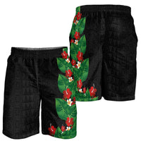 Hawaiian Taro Leaves-Hibiscus and Plumeria Shorts for Men Polynesian Art-Kakau Tattoo Black LT03 - Polynesian Pride