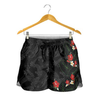 Hawaiian Taro Leaves-Hibiscus and Plumeria Shorts for Women Floral Tribal Tattoo Motif LT03 - Polynesian Pride