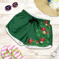 Hawaiian Taro Leaves-Hibiscus and Plumeria Shorts for Women Polynesian Art-Kakau Tattoo Green LT03 Green - Polynesian Pride