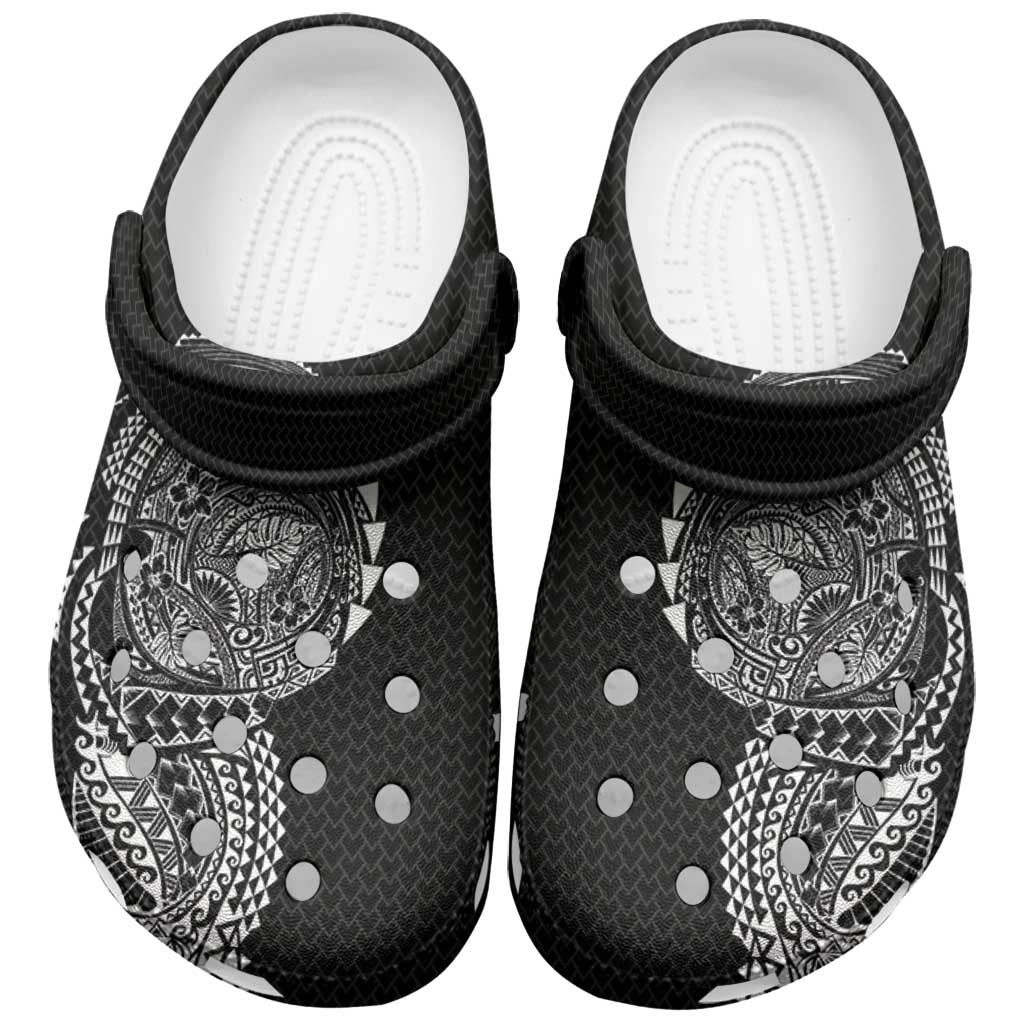 Hawaiian Traditional Tattoos Clogs Shoes Kakau Tribal Tropical Plant Motif Black Color