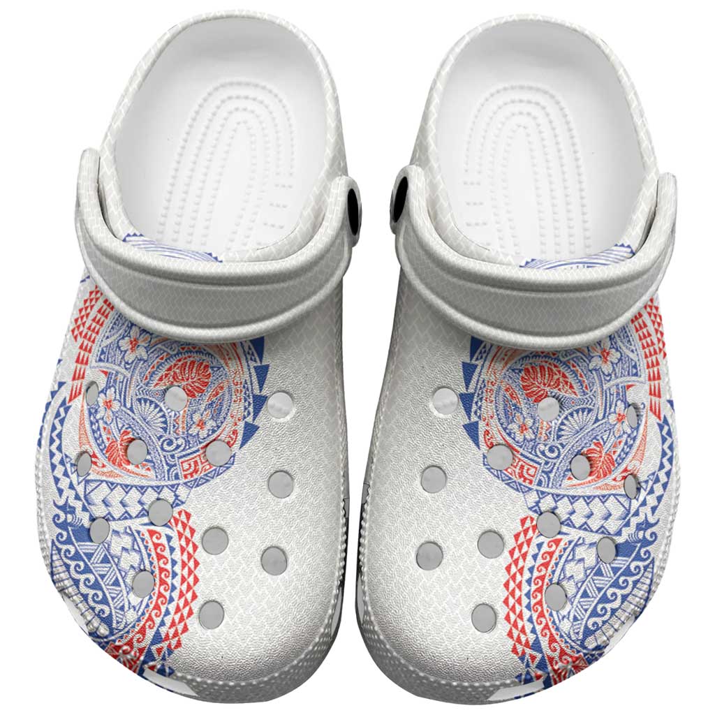 Hawaiian Traditional Tattoos Clogs Shoes Kakau Tribal Tropical Plant Motif Hawaii Flag Color Inspired LT03 Multicolor - Polynesian Pride