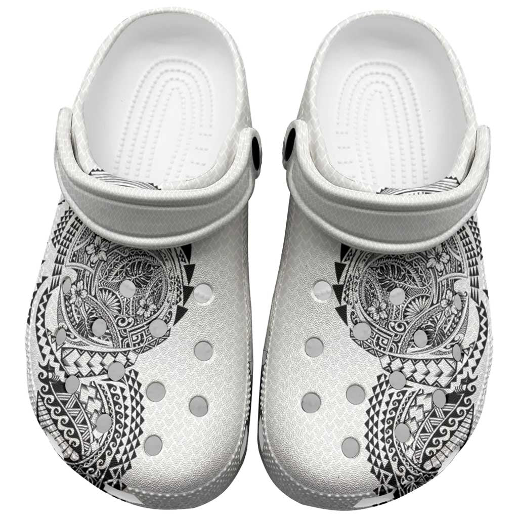 Hawaiian Traditional Tattoos Clogs Shoes Kakau Tribal Tropical Plant Motif White Color LT03 White - Polynesian Pride