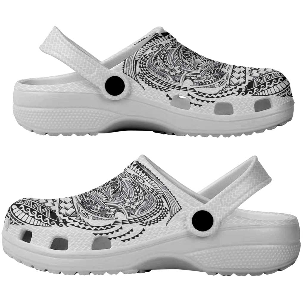Hawaiian Traditional Tattoos Clogs Shoes Kakau Tribal Tropical Plant Motif White Color LT03 - Polynesian Pride