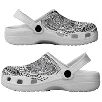 Hawaiian Traditional Tattoos Clogs Shoes Kakau Tribal Tropical Plant Motif White Color LT03 - Polynesian Pride
