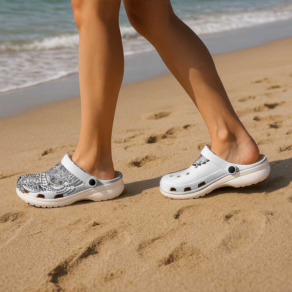 Hawaiian Traditional Tattoos Clogs Shoes Kakau Tribal Tropical Plant Motif White Color LT03 - Polynesian Pride