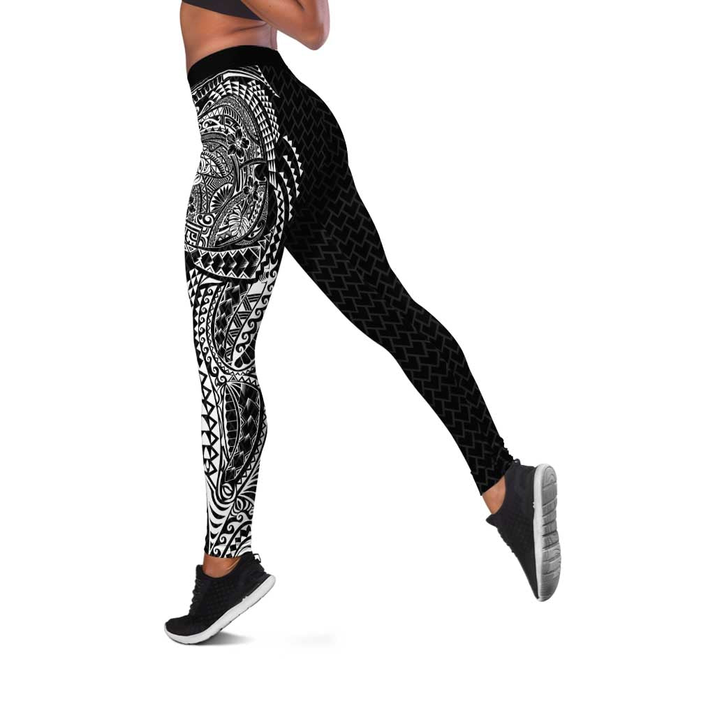 Hawaiian Traditional Tattoos Leggings Kakau Tribal Tropical Plant Motif Black Color