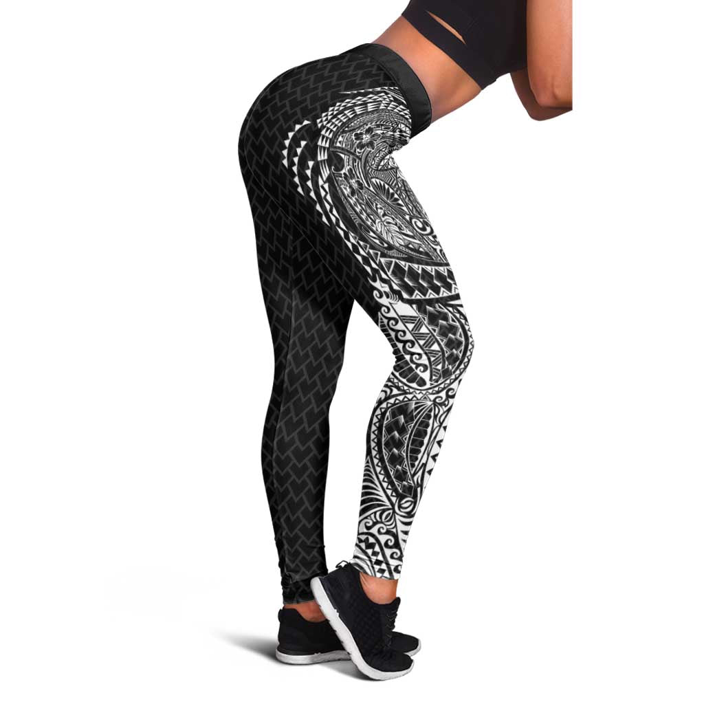 Hawaiian Traditional Tattoos Leggings Kakau Tribal Tropical Plant Motif Black Color LT03 - Polynesian Pride