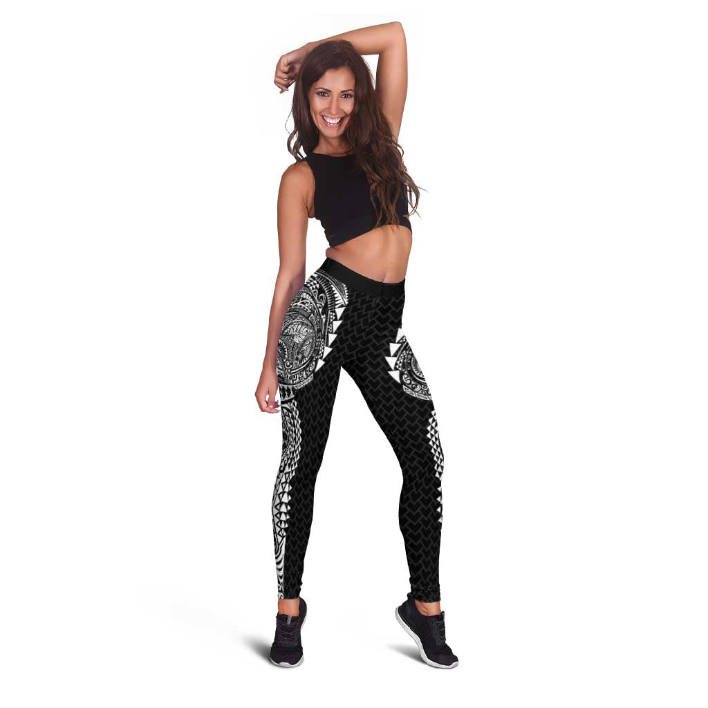Hawaiian Traditional Tattoos Leggings Kakau Tribal Tropical Plant Motif Black Color LT03 - Polynesian Pride