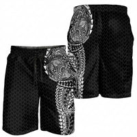 Hawaiian Traditional Tattoos Shorts for Men Kakau Tribal Tropical Plant Motif Black Color LT03 - Polynesian Pride
