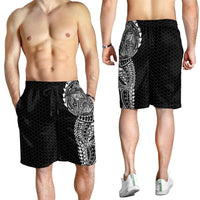 Hawaiian Traditional Tattoos Shorts for Men Kakau Tribal Tropical Plant Motif Black Color LT03 - Polynesian Pride