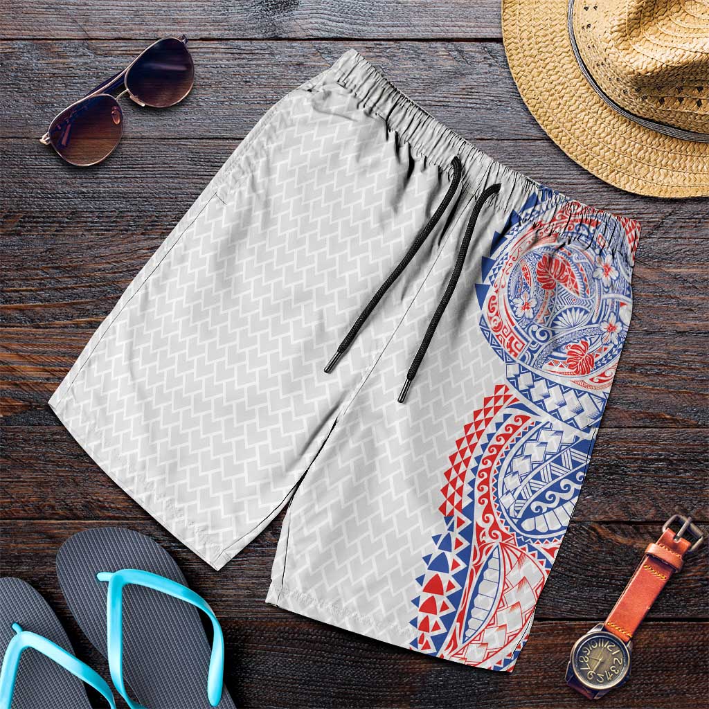 Hawaiian Traditional Tattoos Shorts for Men Kakau Tribal Tropical Plant Motif Hawaii Flag Color Inspired LT03 Multicolor - Polynesian Pride