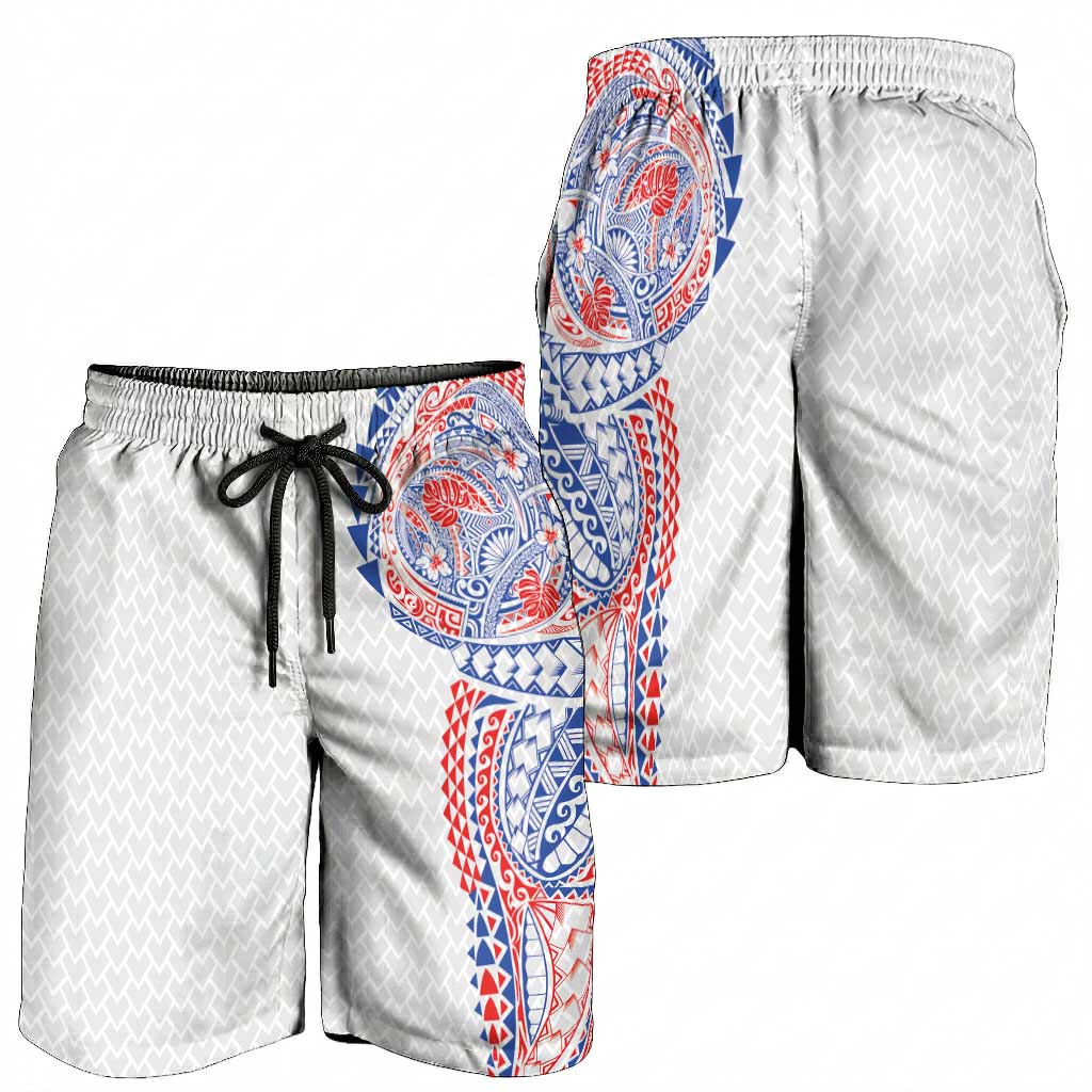 Hawaiian Traditional Tattoos Shorts for Men Kakau Tribal Tropical Plant Motif Hawaii Flag Color Inspired LT03 - Polynesian Pride