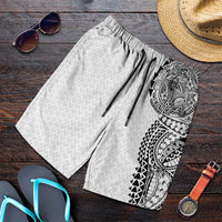 Hawaiian Traditional Tattoos Shorts for Men Kakau Tribal Tropical Plant Motif White Color LT03 White - Polynesian Pride