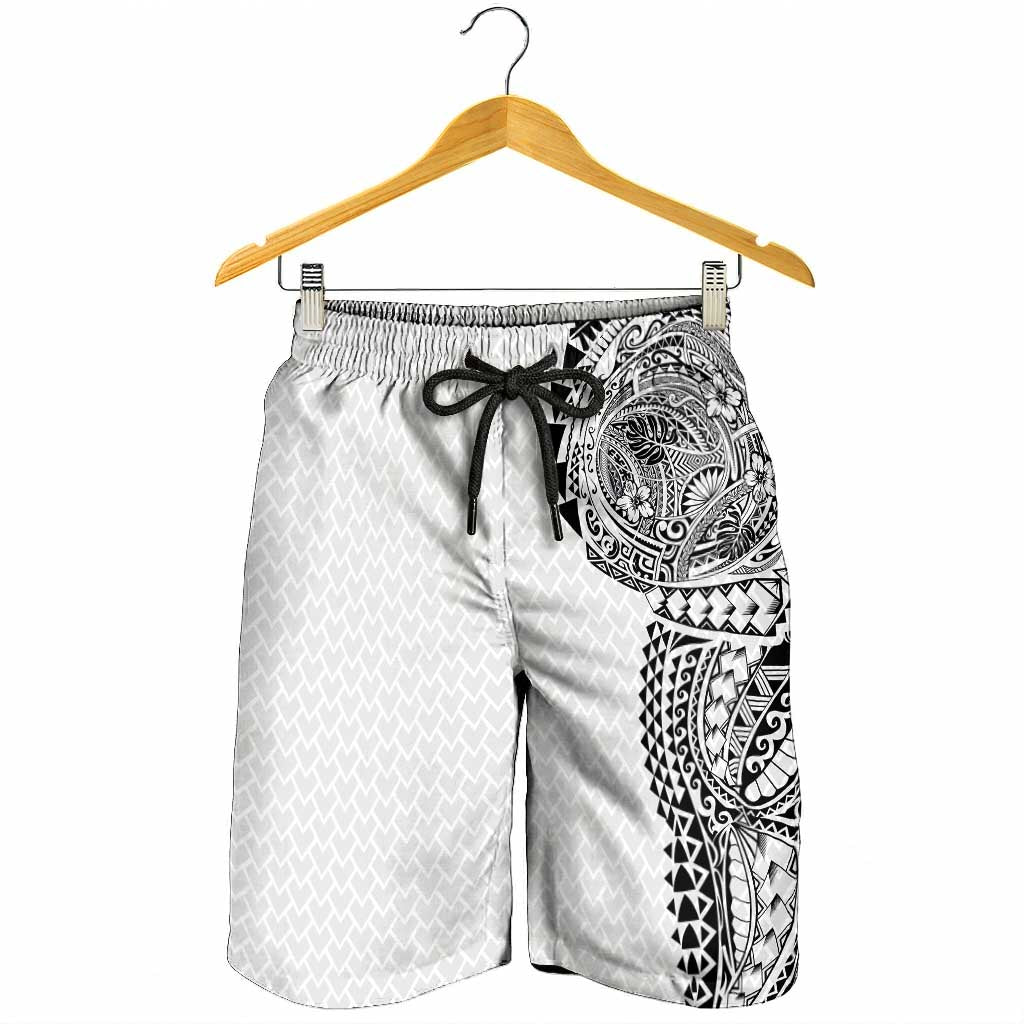 Hawaiian Traditional Tattoos Shorts for Men Kakau Tribal Tropical Plant Motif White Color LT03 - Polynesian Pride