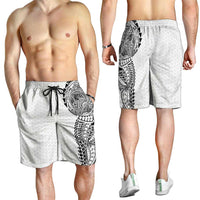 Hawaiian Traditional Tattoos Shorts for Men Kakau Tribal Tropical Plant Motif White Color LT03 - Polynesian Pride