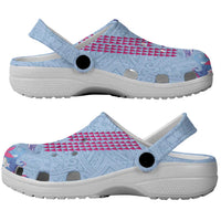 Hawaiian Tribal Manta Ray Clogs Shoes Kakau Tattoo and Flowers Surfing Waves Pattern Soft Color LT03