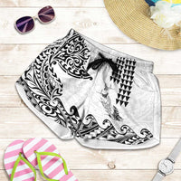 Hawaiian Tribal Manta Ray Shorts for Women Kakau Tattoo and Polynesian Art Motif Pattern