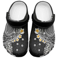 Hawaiian Tribal Tattoo and Plumeria Clogs Shoes Polynesian Pattern Black Color