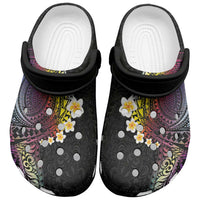 Hawaiian Tribal Tattoo and Plumeria Clogs Shoes Polynesian Pattern Rainbow