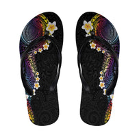 Hawaiian Tribal Tattoo and Plumeria Flip Flops Polynesian Pattern Rainbow