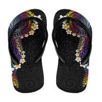 Hawaiian Tribal Tattoo and Plumeria Flip Flops Polynesian Pattern Rainbow