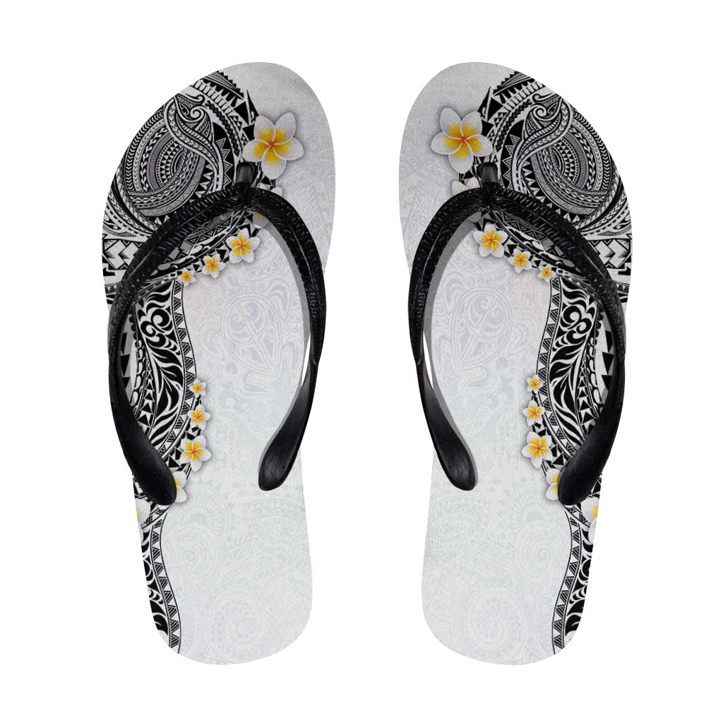 Hawaiian Tribal Tattoo and Plumeria Flip Flops Polynesian Pattern White Color