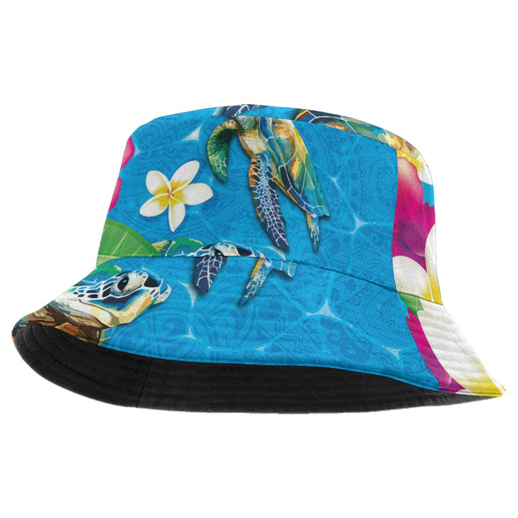 Hawaiian Tropical Flower Honu Bucket Hat Under The Blue Water LT03